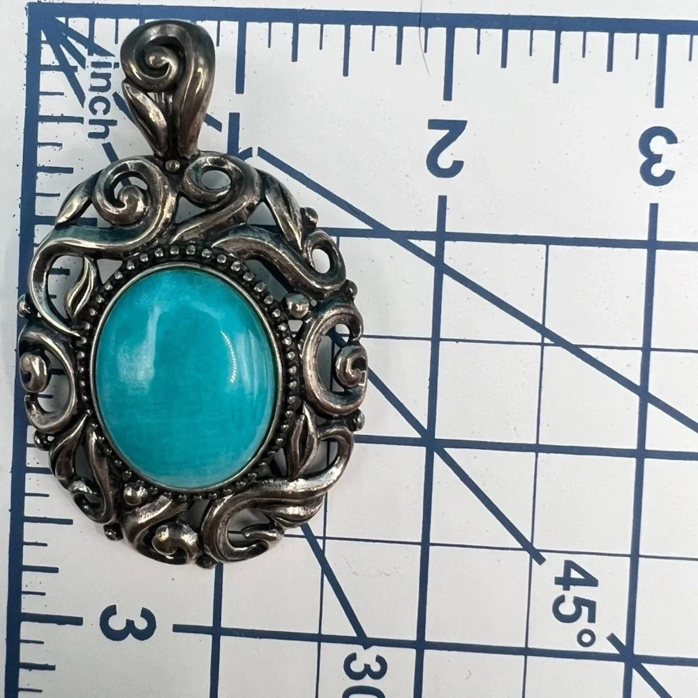 Carolyn Pollack Pendant Sterling Silver Turquoise Filigree Signed 2.5